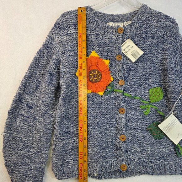 Floral Hand Knit Rag Cardigan L XL Denim Blue Bellepointe Vintage Deadstock - Picture 10 of 10